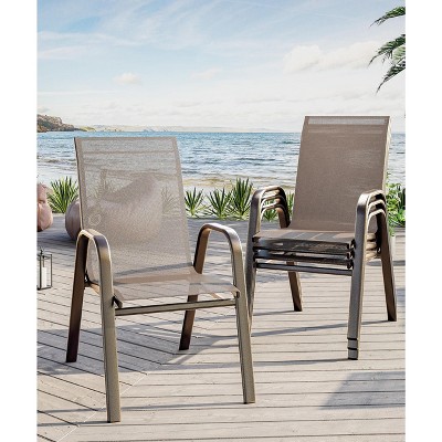 Patio Stackable Chairs Set of 4, Outdoor Stacking Dining Chairs with Breathable Textilene Fabric & Metal Frame for Outdoor, Patio, Deck, Backyard