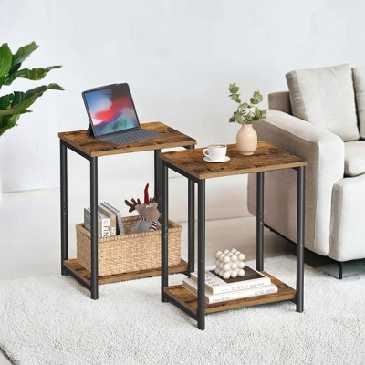 Set of 2 Side Tables, Small End Table, Nightstand for Bedroom, Living Room, Office, Bathroom Rustic Brown and Black