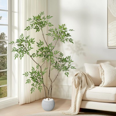 5ft/6ft/7ft Nandina Artificial Tree with White Planter for Home Decor Office Living Room