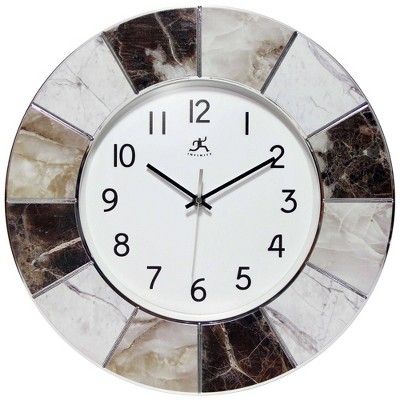 16" Marble Look Wall Clock Silver - Infinity Instruments: Modern Indoor Round Analog Display