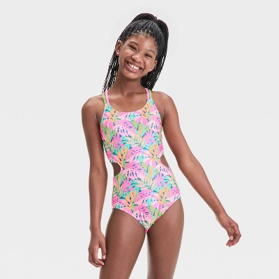 Girls' Return to Paradise Floral Printed One Piece Swimsuit - art class™