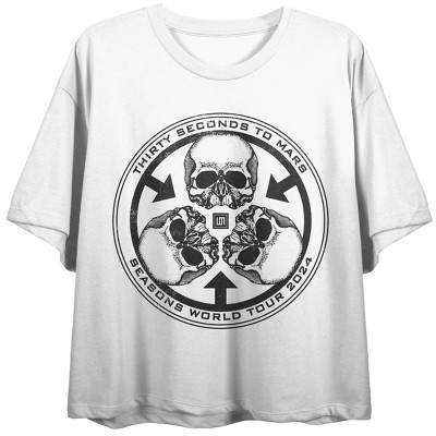 Thirty Seconds To Mars Skulls And Arrows Women's White Cropped Tee