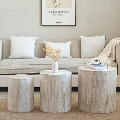 NicBex Set of 3 End Table, Rounded Wood Coffee Tables, Plant Stands, Decorative Accent Pieces, Rustic Wood Finish