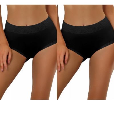 Allegra K Women's Cotton High-Rise Lace Trim Tummy Control Full Coverage Brief 2 Packs