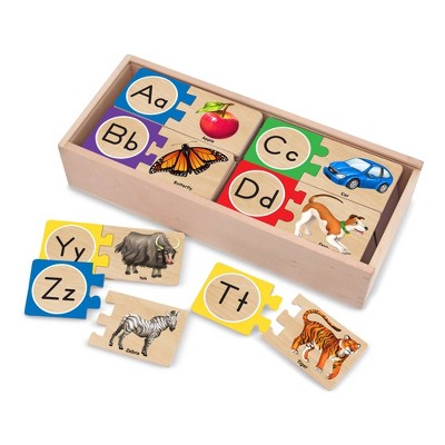 Melissa & Doug Self-Correcting Alphabet Wooden Puzzles with Storage Box 52pc: Educational Toddler Toy, Language & Motor Skills