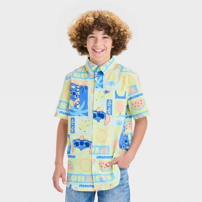 Boys' Stitch Woven Button-Up Shirt - Aqua Green