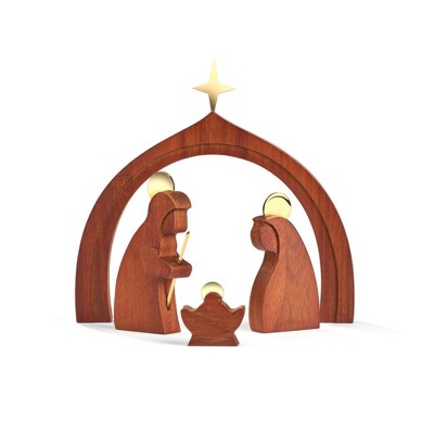 Nambé Nativity Collection Holy Family Set - Rich Acacia Wood & Gold Accents, Celebrate Christmas Traditions - 4-Piece Seasonal Display