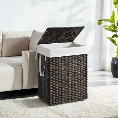 Laundry Hamper Sorter with Lid, 23.8 Gal (90 L) Synthetic Rattan Clothes Laundry Basket Storage with Lid and Handles Removable Liner Laundry Sorter