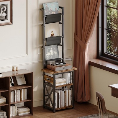 MOEPISY Record Player Stand with Power Outlet, 6 Tier Vinyl Record Display Shelf,  with album storage up to 200 Albums