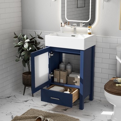 TIRAMISUBEST 20'' Bathroom Vanity with Ceramic Sink, Freestanding Bathroom Vanity Cabinet with 1 Door and 1 Storage Drawer