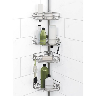 Corner Tension Pole Shower Caddy Nickel - Zenna Home: Metal Bath Organizer, 4 Baskets, Adjusts 5' to 9'
