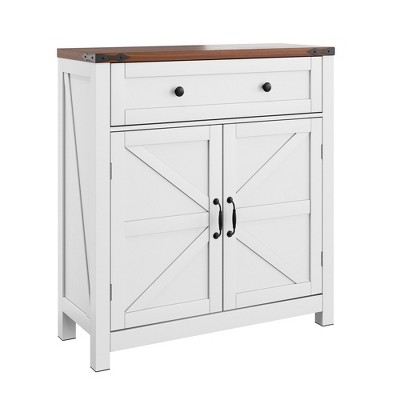 CLIHOME Farmhouse Storage Cabinet with Adjustable Shelf, White Kitchen Cabinet with Walnut Countertop, Modern Coffee Bar Console Cabinet