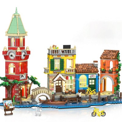 Plaxsoon Venice Main Street Building Set, 2155PCS City Riverside Architecture Model Kit with Flower Shop & Pizzeria Toys for Adults & Teens 10+