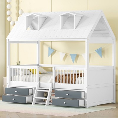 KIGFTSOD Wood Bed House Bed Frame