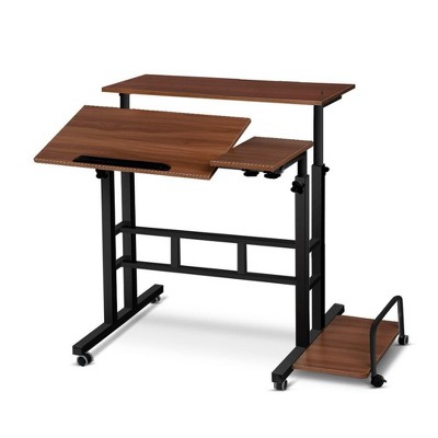 Small Standing Desk with Wheels, Mobile Stand Up Desk, Portable Standing Table on Wheels for Walking Pad, Rolling Computer Desk Adjustable Height
