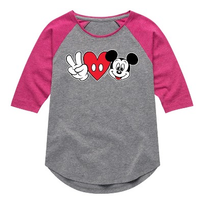 Girls' - Disney - Peace Love Mickey Shirt Tail Raglan Graphic T-shirt