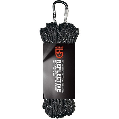 Gear Aid 100 ft. Extra Heavy Duty 1100 Paracord with Carabiner -Black/Reflective