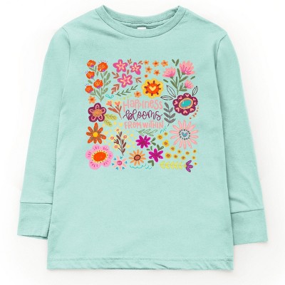 The Juniper Shop Happiness Blooms From Within Youth Long Sleeve Tee - S - Seafoam