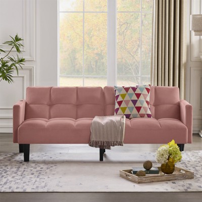 RISOKEYS 75.5" Oversized Velvet Futon Sofa - High-Resiliency Memory Foam, Convertible 3-Seater Couch with Split Back for Living Room