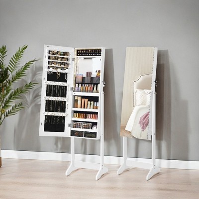 LEDREM Standing Mirror Jewelry Cabinet, Jewelry Armoire Box with Full-Length Frameless LED Lights and Storage
