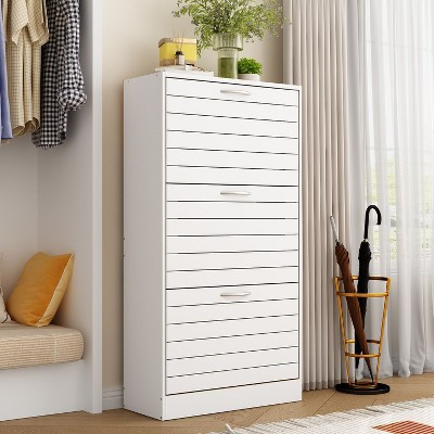 Famapy White Shoe Cabinet Flip-Flop Hollow Out Design Natural Style Generous Capacity