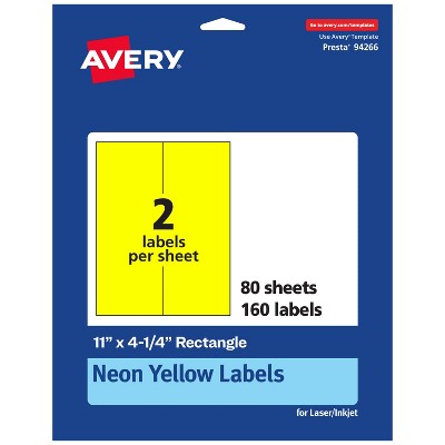 Avery Neon Yellow Paper Labels, 11" x 4.25" Rectangle