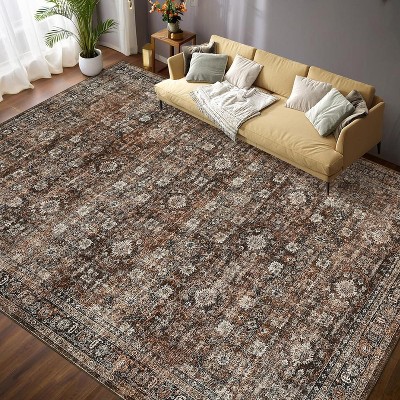 Area Rug Washable Stain Resistant Carpet with Non-Slip Backing Soft Touch Low Pile Floor Cover for Bedroom Living Room Dining Room