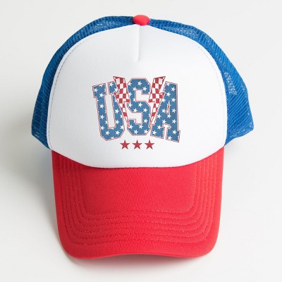 The Juniper Shop USA Checkered Lightning Youth Foam Trucker Hat - Youth - White Red Royal