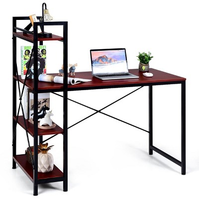 Costway 47.5'' Compact Computer Desk With 4-Tier Storage Bookshelves for Home Office
