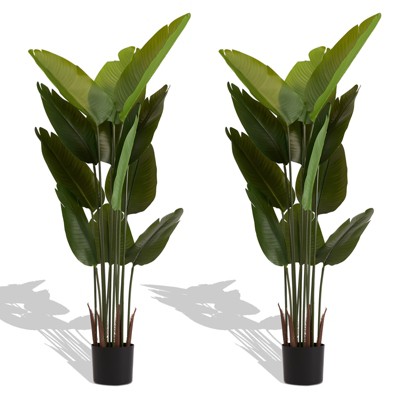 KWPZQEB 5.2ft Artificial Bird of Paradise Plant, Faux Banana Leaf Tree with 12 Leaves for Indoor, Home, Office, Garden Decoration, Green, 2pcs/set