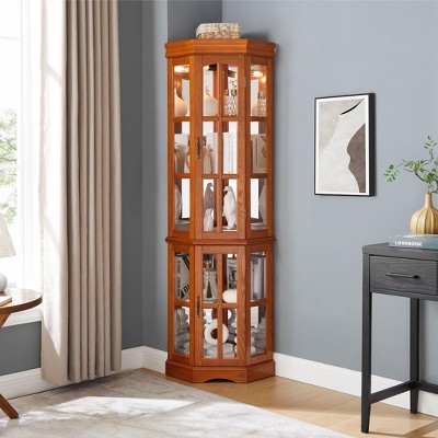 Okak Corner Curio Cabinet, Corner Cabinet, Display Cabinet with 2 Doors, 5 Shelves, Storage Cabinet for Living Room, Kitchen