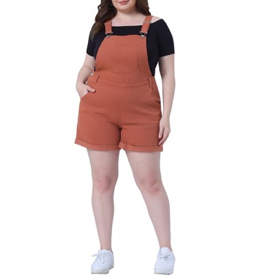 Agnes Orinda Women's Plus Size Adjustable Strap Pocket Roll Hem Denim Overall Jean Shorts