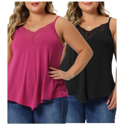 Agnes Orinda Women's Plus Size Lace Front V-Neck Sleeveless Spaghetti Strap Packs Camisoles