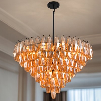CityFurn 20-Light Modern Tiered Chandelier with Smoked Glass