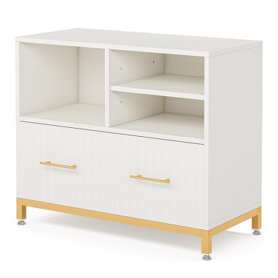 Resenkos File Cabinet, Filing Cabinet for Home Office, Lateral File Cabinet Printer Stand with Drawer & Open Storage Spaces,White