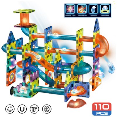 Contixo ST8 110-Piece Glow-in-the-Dark Marble Run Magnetic Light-Up Tile Set, STEM Building Toy for Ages 3+