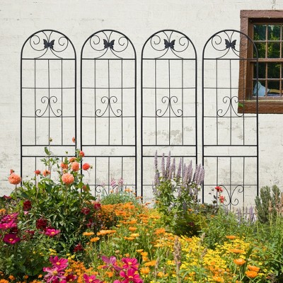 4-Pack Black Metal Garden Trellis, 86.7" H x 19.7" W Rustproof Climbing Plant Support for Outdoor Flowers, Easy to Assemble