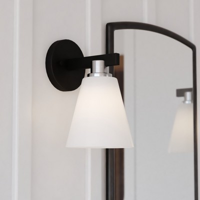VAXCEL Vermont Matte Black and Nickel Bathroom Vanity Light Fixture White Glass