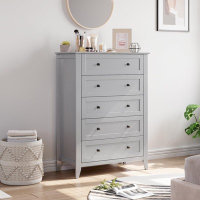 homfan 5 Drawer Dresser, Farmhouse Tall Wood Chest of Drawers for Clothes, Big Storage Dressers Organizer, Living Room, Closet, Hallway