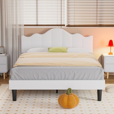 VECELO Bed Frame Upholstered Platform Bed Adjustable Headboard/Noise-Free/Wooden Slats Support/No Box Spring Needed