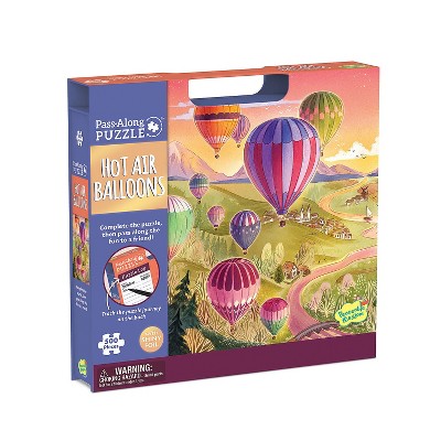 Peaceable Kingdom Hot Air Balloons Pass Along Puzzle – 500 Piece with Shiny Foil Accents & Easel-Style Storage Box - for Kids Ages 8+