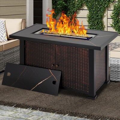 44 Inch Propane Fire Pit Table, 50000BTU Rectangle Fire Table with Cover & Rain Cover, Sturdy Steel and Iron Fence Surface, CSA Safety Certified
