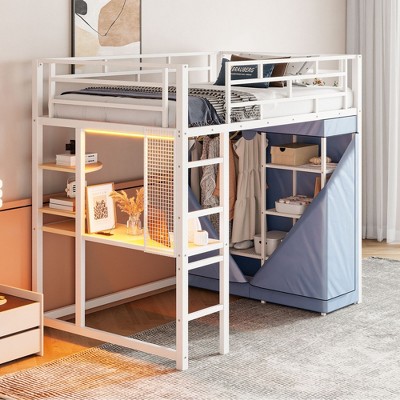 NicBex Twin Metal Loft Bunk Bed with Desk,Shelves,Wardrobe&LED for Teens&Gamers,Versatile Gaming Loft Bed Platform,Space-Saving