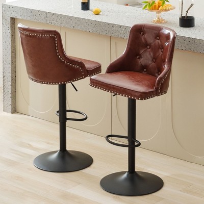 Bar Stools Set of 2,Adjustable Swivel Barstools, Faux Leather Bar Chairs,Upholstered Counter Height with High Backrest
