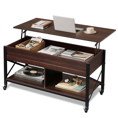 Coffee Table, 41.3" Lift Top Coffee Table with 4 Wheels, Hidden Compartment, Storage Shelf and Lift Tabletop