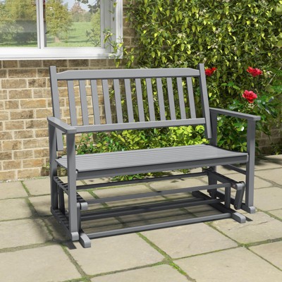 Costway Patio Glider Loveseat Chair Swing Rocking Bench with Slatted Seat & Curved Backrest White/Natural/Gray