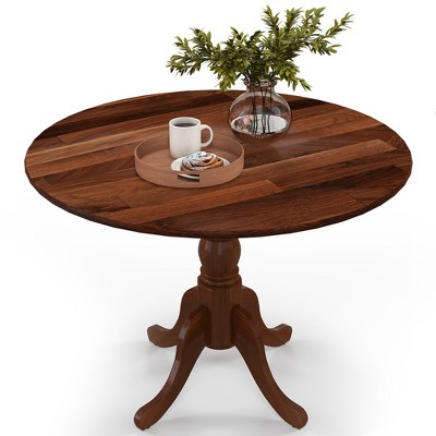 Costway Rustic Dining Table Wooden Dining Table with Round Tabletop & Curved Trestle Legs Natural/Walnut/Black/White/White&Walnut/White&Natural