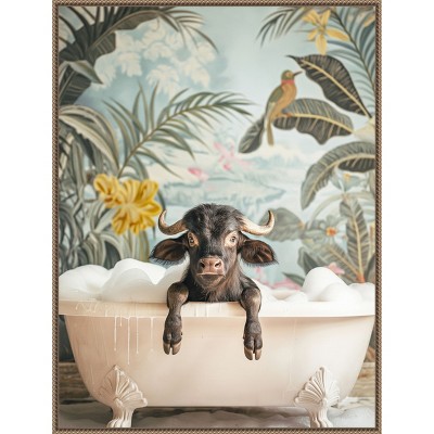 Amanti Art Tropical Buffalo Bath by Niky Rahner Framed Canvas Wall Art
