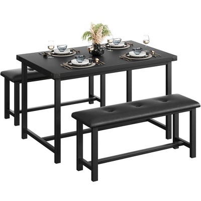 WhizMax Dining Table Set for 4, Kitchen Table Set with 2 Upholstered Benches, Kitchen Table Set, Dining Room Table Set, Rectangular Dining Table