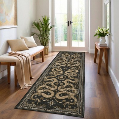 Washable Modern Snake Printed Rug Non Slip Low Pile Rug Soft Throw Floor Cover Foldable Indoor Carpet for Living Room Bedroom Playroom Nursery